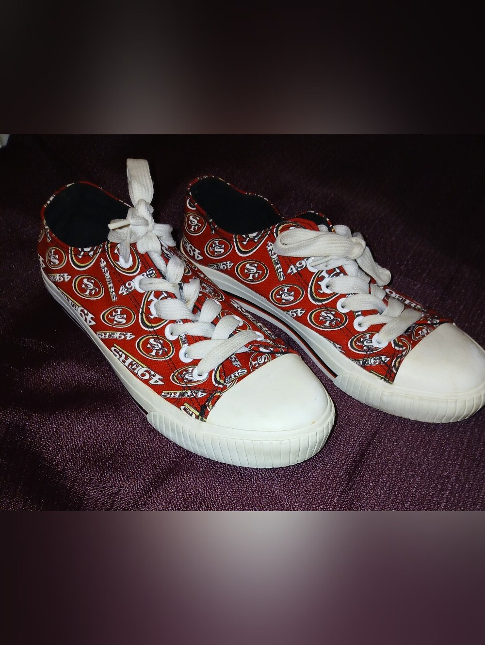 Womens 49ers Red Lace-Up Canvas Sneakers